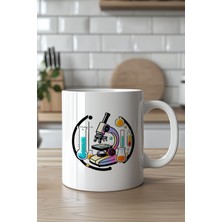 YasBey Design Mikroskop ve Kimya Temalı 330ML Baskılı Beyaz Seramik  Kupa Bardak