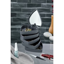 Feyza Design Çizgili Desenli Kalpli Mina 5 Katlı Aynalı Takı Organizeri Gri Renk