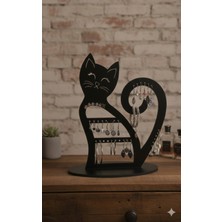 Feyza Design Şık Ahşap Kedi Figürlü Takı ve Masaüstü Organizer Siyah