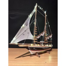 Allians Işıklı Ahşap Yelkenli Gemi Maketi, Büyük Boy, Şehir Temalı Hediye