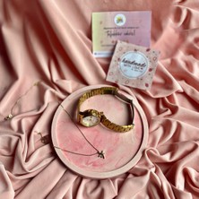 Feyza Design Pembe Beyaz Mermer Desenli Takı Tabağı, Şık ve Düzenli Organizer