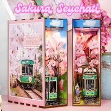 Allians Mini Ahşap Kitap Köşesi, Japon Kiraz Çiçekleri Temalı, Kendin Yap Tasarım