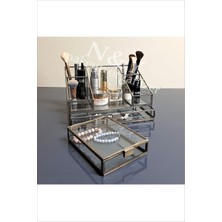 Feyza Design Antik Bronz Çok Bölmeli Çekmeceli Makyaj Organizer, Kutulu, 28X17X15 cm