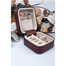 Feyza Design Bordo Deri Takı ve Mücevher Çantası, Ahşap Kasa, Seyahat Için Perfect