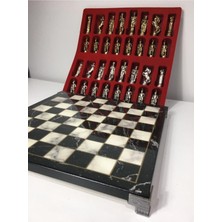 Allians Lüks Mermer Desenli Satranç Takımı, Dekoratif ve Şık Tasarım, 27.5X27.5 cm