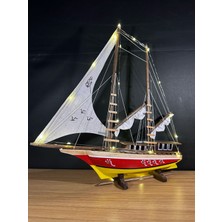 Allians Işıklı Yelkenli Ahşap Gemi Maketi Büyük Boy, Renkli ve Dekoratif