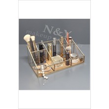 Feyza Design Şık 28CM Antik Gold Makyaj Organizer, Taba Zemin, Zarif ve Kullanışlı