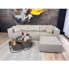 Erduran Mobilya Angelo 3 Modül Artı Puf Sırt Minderli Zero Leke Tutmaz Kumaş