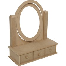 Feyza Design Ahşap Aynalı 3 Çekmeceli Makyaj Organizer, Boyanabilir Ham Ahşap Kutus