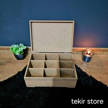 Feyza Design Ahşap 9 Bölmeli Büyük Boy Takı ve Saat Aksesuar Kutusu, Fitilli Model