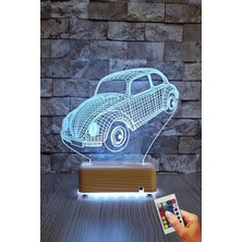 PremiumPort 3D Illüzyon LED Masa Lambası, 16 Renk Kumandalı, Klasik Araba Tasarımı
