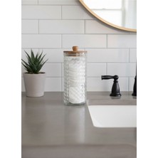 Feyza Design Şeffaf Ahşap Kapaklı Diamond Disk Pamukluk Organizer, Şık ve Fonksiyonel