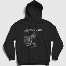 Presmono Unisex Siyah Oturan Kurt Sitting Wolf Literally Me Kapüşonlu Sweatshirt