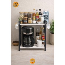 Bambus Home Mutfak Tezgah Üstü Kahve Köşesi 2 Katlı Beyaz Organizer Raflı Banyo Mutfak Düzenleyici