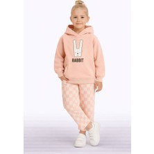 Çocuk Kapüşonlu Rabbit Desenli 3 Iplik Şardonlu Eşofman Takımı (5-8 Yaş) 10761S