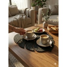 Rosfloa 2'li Yaprak Tasarımlı Keçe Kahve Yemek Sunumu Amerikan Servis & Supla