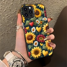 HONTINGA iPhone 15 Pro ile Uyumlu Kılıfı Silikon Kenar Sert Arka Düşüme Önleyici Basitlik Anti Düşme Kamera Korumali Ayçiçeği Desen Telefon Kılıfı Kadın ve Erkek Için Uygundur K1-0619