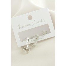 Nacario 3 Adet Kalp Zirkon Taşlı Küpe