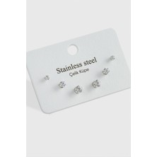 Nacario 6 Adet Zirkon Tek Taşlı Çelik Küpe