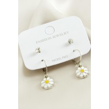 Nacario 4 Adet Papatya Taşlı Mineli Halka Küpe