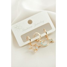 Nacario 3 Adet Hilal Yıldız Zirkon Taşlı Küpe