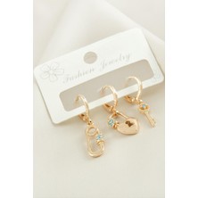 Nacario 3 Adet Kalp Zirkon Taşlı Küpe