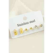 Nacario 6 Adet Kalp Taşlı Çelik Küpe