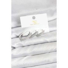 Nacario Bfs Pirinç Gümüş Renk Zirkon Taşlı Halka Model Ysx Trio Küpe Seti