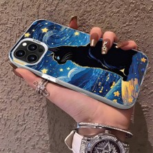 HONTINGA iPhone 15 Pro Max ile Uyumlu Kılıfı Silikon Kenar Sert Arka Düşüme Önleyici Basitlik Anti Düşme Kamera Korumali Siyah Kedi Desen Telefon Kılıf Kadın ve Erkek Için Uygundur K1-0624