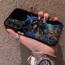 HONTINGA Samsung Galaxy A15 ile Uyumlu Kılıfı Silikon Kenar Sert Arka Düşüme Önleyici Basitlik Anti Düşme Kamera Korumali Siyah Kedi Desen Telefon Kılıf Kadın ve Erkek Için Uygundur K1-0624