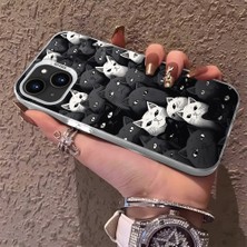 HONTINGA iPhone 15 Plus ile Uyumlu Kılıfı Silikon Kenar Sert Arka Düşüme Önleyici Basitlik Anti Düşme Kamera Korumali Kedi Desen Telefon Kılıf Kadın ve Erkek Için Uygundur K1-0623