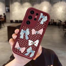 HONTINGA Samsung Galaxy S25 Ultra ile Uyumlu Kılıfı Düşüme Önleyici Basitlik Anti Düşme Kamera Korumali Vintage Bow Bordo Desen Yumuşak Silikon Telefon Kılıfı Kadın ve Erkek Için Uygundur K2-7084