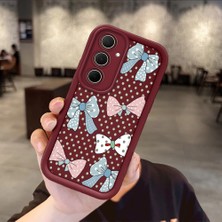 HONTINGA Samsung Galaxy A35 ile Uyumlu Kılıfı Düşüme Önleyici Basitlik Anti Düşme Kamera Korumali Vintage Bow Bordo Desen Yumuşak Silikon Telefon Kılıfı Kadın ve Erkek Için Uygundur K2-7084