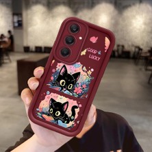 HONTINGA Samsung Galaxy A25 ile Uyumlu Kılıfı Düşüme Önleyici Basitlik Anti Düşme Kamera Korumali Sevimli Kedi Bordo Desen Yumuşak Silikon Telefon Kılıfı Kadın ve Erkek Için Uygundur K2-7082