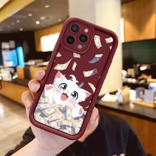 HONTINGA iPhone 15 Pro ile Uyumlu Kılıfı Düşüme Önleyici Basitlik Anti Düşme Kamera Korumali Sevimli Kedi Bordo Desen Yumuşak Silikon Telefon Kılıfı Kadın ve Erkek Için Uygundur K2-7082
