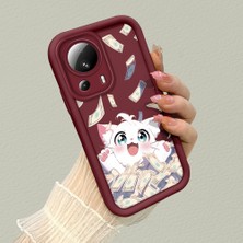 HONTINGA Xiaomi Mi 13 Lite ile Uyumlu Kılıfı Düşüme Önleyici Basitlik Anti Düşme Kamera Korumali Sevimli Kedi Bordo Desen Yumuşak Silikon Telefon Kılıfı Kadın ve Erkek Için Uygundur K2-7082