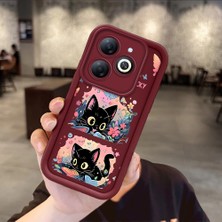 HONTINGA Tecno Spark Go 2024 ile Uyumlu Kılıfı Düşüme Önleyici Basitlik Anti Düşme Kamera Korumali Sevimli Kedi Bordo Desen Yumuşak Silikon Telefon Kılıfı Kadın ve Erkek Için Uygundur K2-7082