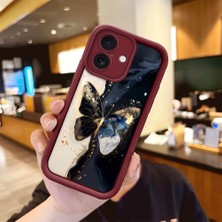 HONTINGA iPhone 16 ile Uyumlu Kılıfı Düşüme Önleyici Basitlik Anti Düşme Kamera Korumali Vintage Bow Bordo Desen Yumuşak Silikon Telefon Kılıfı Kadın ve Erkek Için Uygundur K2-7084