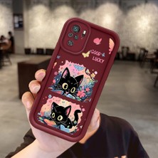 HONTINGA Xiaomi Redmi Note 10S ile Uyumlu Kılıfı Düşüme Önleyici Basitlik Anti Düşme Kamera Korumali Sevimli Kedi Bordo Desen Yumuşak Silikon Telefon Kılıfı Kadın ve Erkek Için Uygundur K2-7082