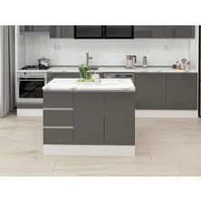 Alvinka 120 cm Hg_j Ada Mutfak Dolabı Beyaz Antrasit Mdf