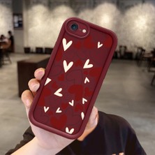 HONTINGA iPhone Se 2020 ile Uyumlu Kılıfı Düşüme Önleyici Basitlik Anti Düşme Kamera Korumali Kalp Bordo Desen Yumuşak Silikon Telefon Kılıfı Kadın ve Erkek Için Uygundur K2-7085