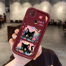 HONTINGA Xiaomi Redmi 10A ile Uyumlu Kılıfı Düşüme Önleyici Basitlik Anti Düşme Kamera Korumali Sevimli Kedi Bordo Desen Yumuşak Silikon Telefon Kılıfı Kadın ve Erkek Için Uygundur K2-7082