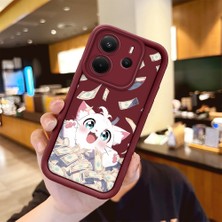 HONTINGA Xiaomi Redmi Note 14 ile Uyumlu Kılıfı Düşüme Önleyici Basitlik Anti Düşme Kamera Korumali Sevimli Kedi Bordo Desen Yumuşak Silikon Telefon Kılıfı Kadın ve Erkek Için Uygundur K2-7082
