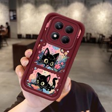 HONTINGA Xiaomi Redmi Note 14 Pro ile Uyumlu Kılıfı Düşüme Önleyici Basitlik Anti Düşme Kamera Korumali Sevimli Kedi Bordo Desen Yumuşak Silikon Telefon Kılıfı Kadın ve Erkek Için Uygundur K2-7082