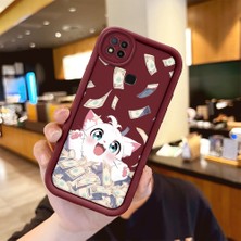 HONTINGA Xiaomi Redmi 9c ile Uyumlu Kılıfı Düşüme Önleyici Basitlik Anti Düşme Kamera Korumali Sevimli Kedi Bordo Desen Yumuşak Silikon Telefon Kılıfı Kadın ve Erkek Için Uygundur K2-7082