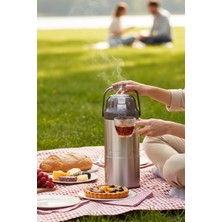 Porsima 2009 Çift Kat Paslanmaz Çelik Pompalı Termos Çay Termosu Su Termosu Kahve 4,5lt