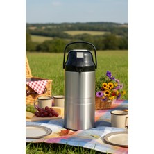 Porsima 2009-1 Çift Kat Paslanmaz Çelik Pompalı Termos Çay Termosu Su Termosu Siyah 4,5lt