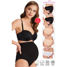 Özkan Underwear Özkan 23582 5'li Paket Kadın 2 Siyah 2 Ten 1 Beyaz Karışık Renk Pamuklu Likralı Süprem Hamile Lohusa Yüksek Bel Bato Külot
