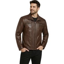 Derije Jack Hakiki Deri Erkek Kestane Karartma Ceket