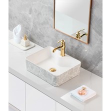 Harmeh Prag 3003 Gri Yeşil Mermer Desenli Tezgah Üstü Lavabo 48X38X14CM
